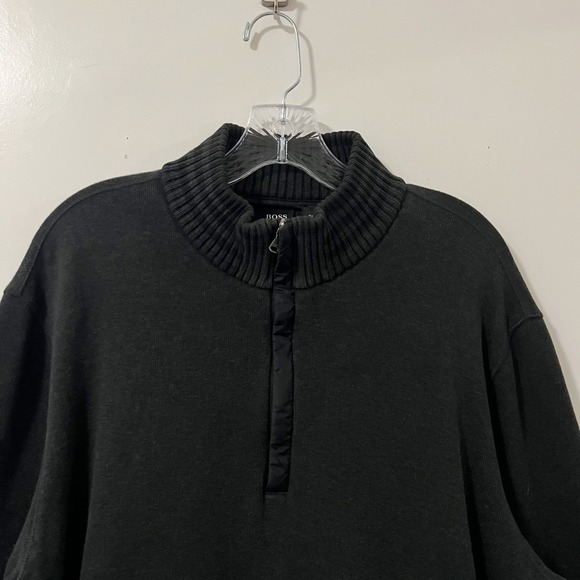 Hugo Boss Mens Black Cotton Quarter Zip Pullover Sweater Nylon Side Panels XXL